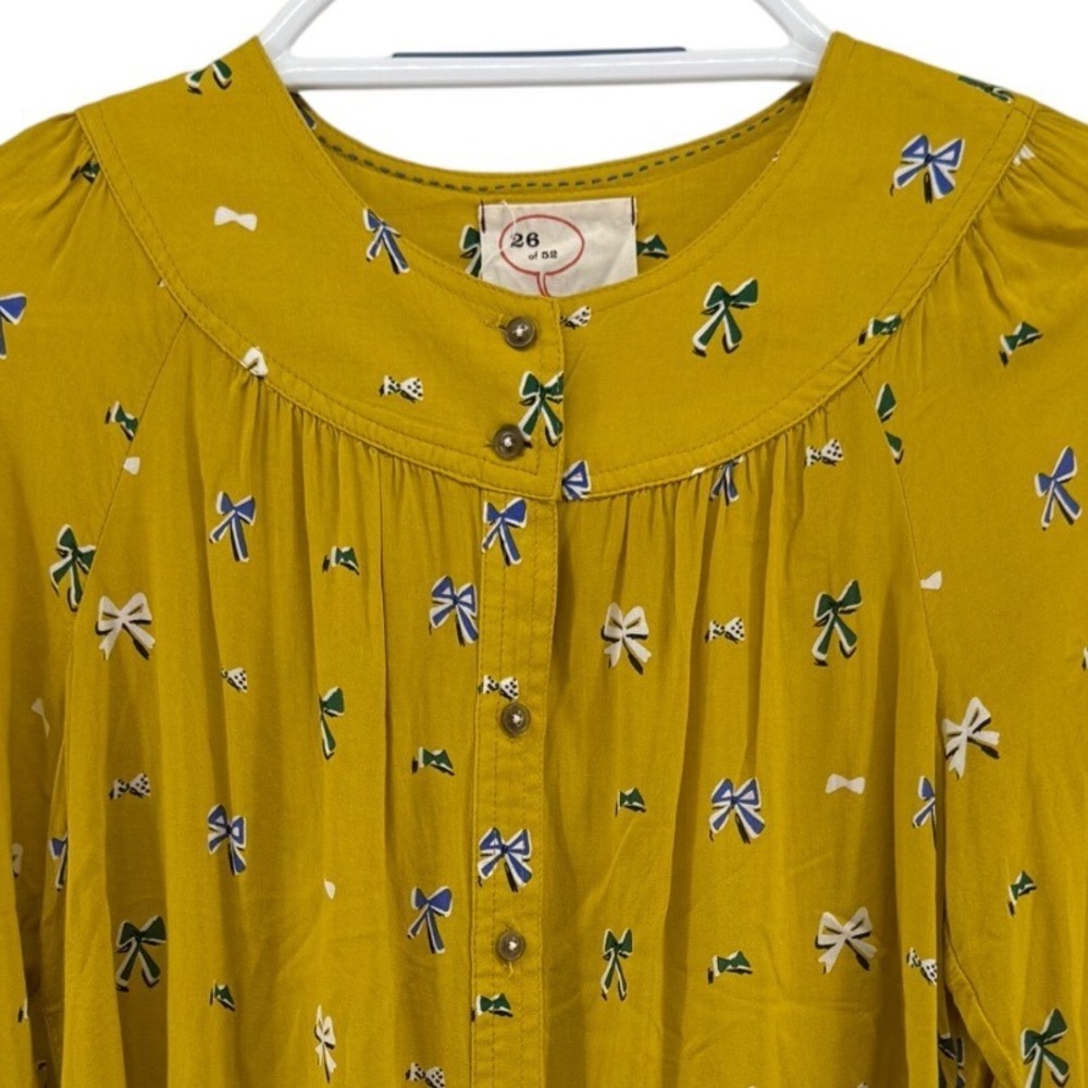Anthropologie Conversations Bow Print Blouse Yellow Button Down 26 of 52 2
